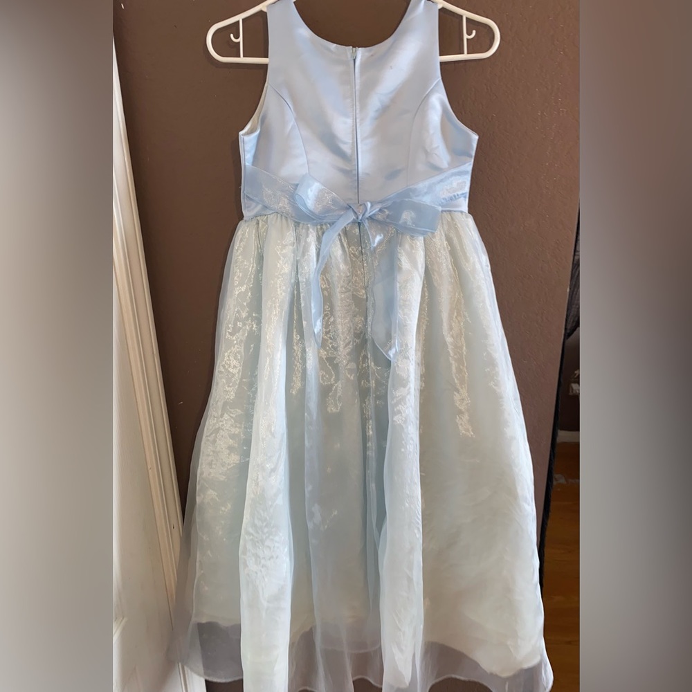 light blue dress.